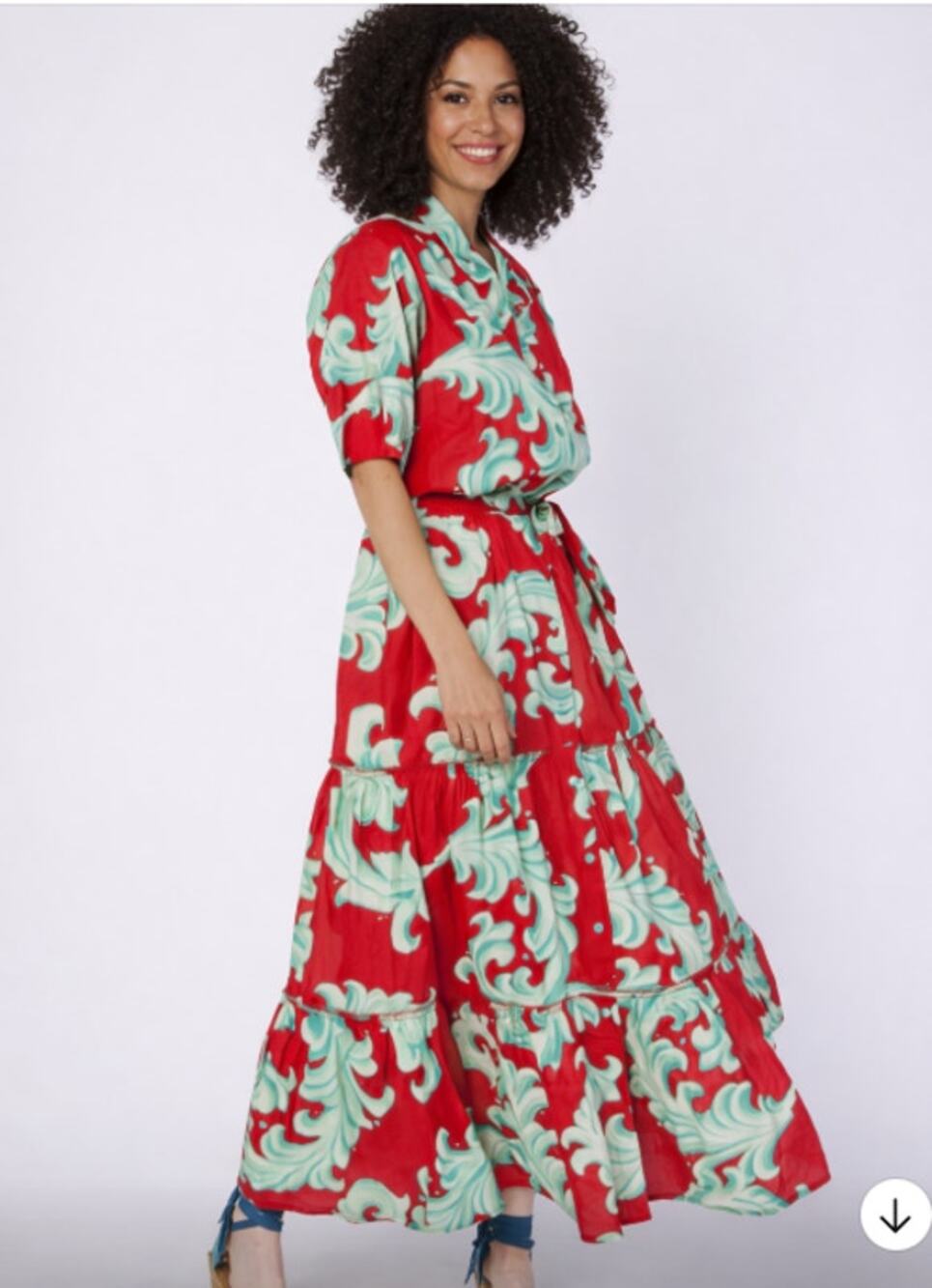 Alcee Short Puff Sleeve Maxi Dress Collar Detachable Belt Crimson Mist Baroque